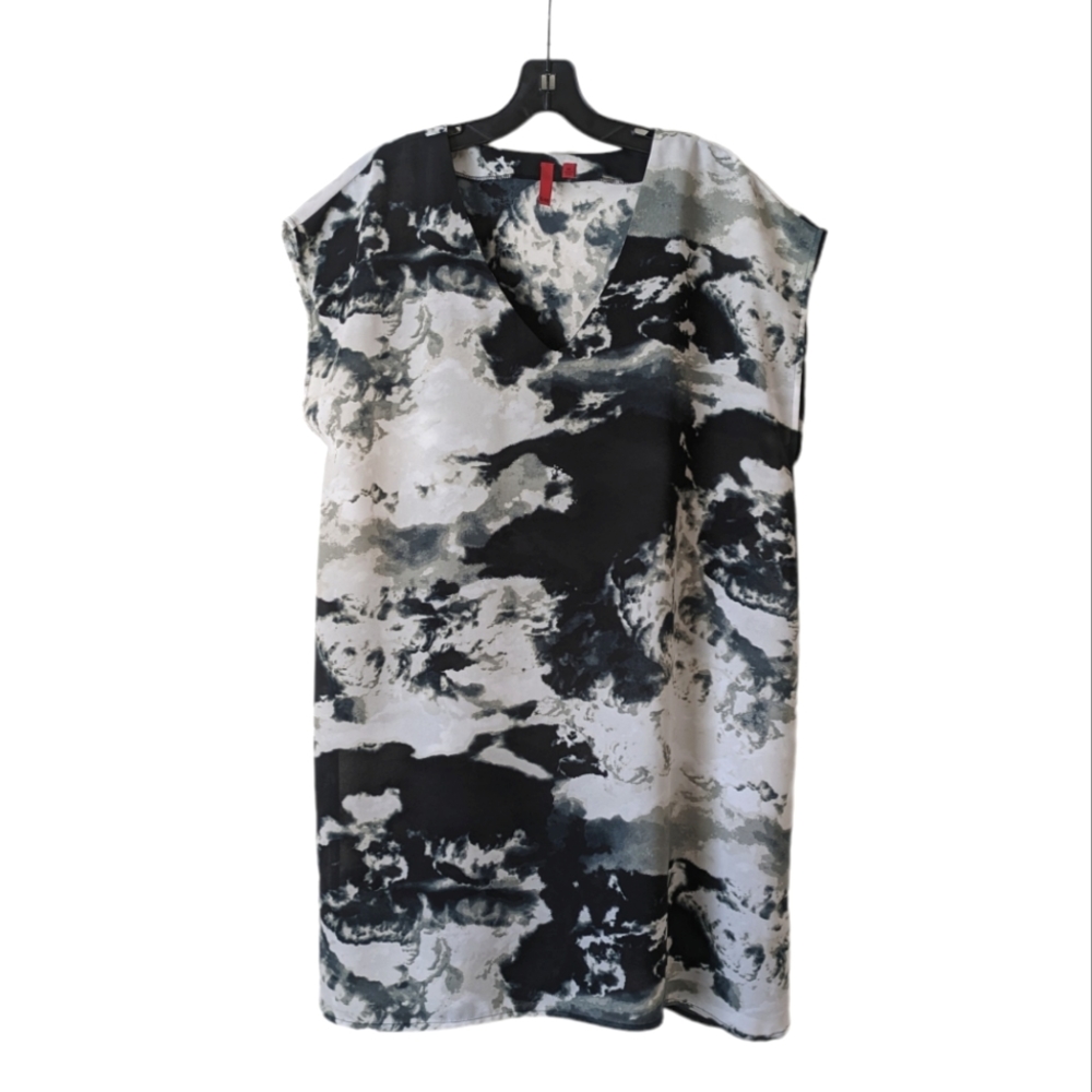 Saks Fifth Avenue 5/48 Watercolor Tunic Dress Black White Lagenlook Medium